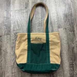 LL Bean Boat And Tote Bag Tan & Green